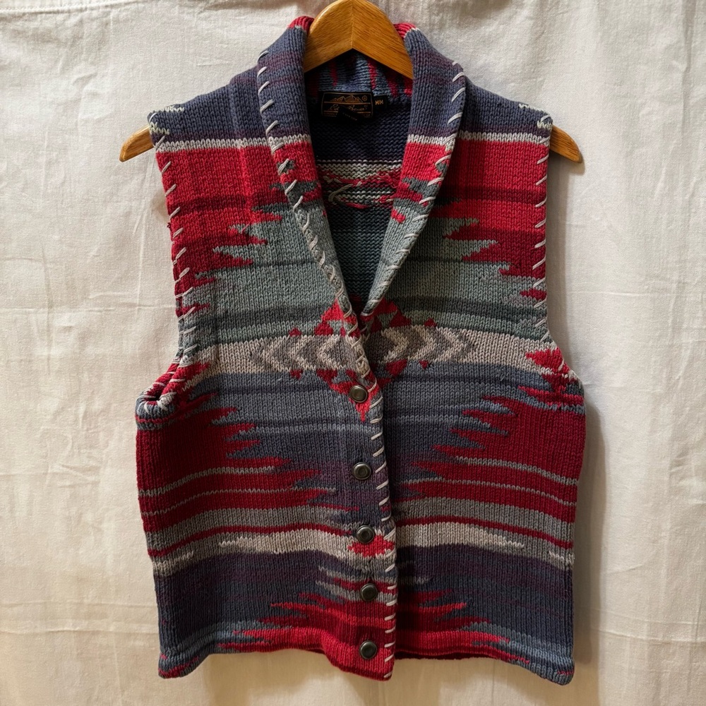 Eddie Bauer Cotton Multicolor Southwestern Patterned Sweater Vest